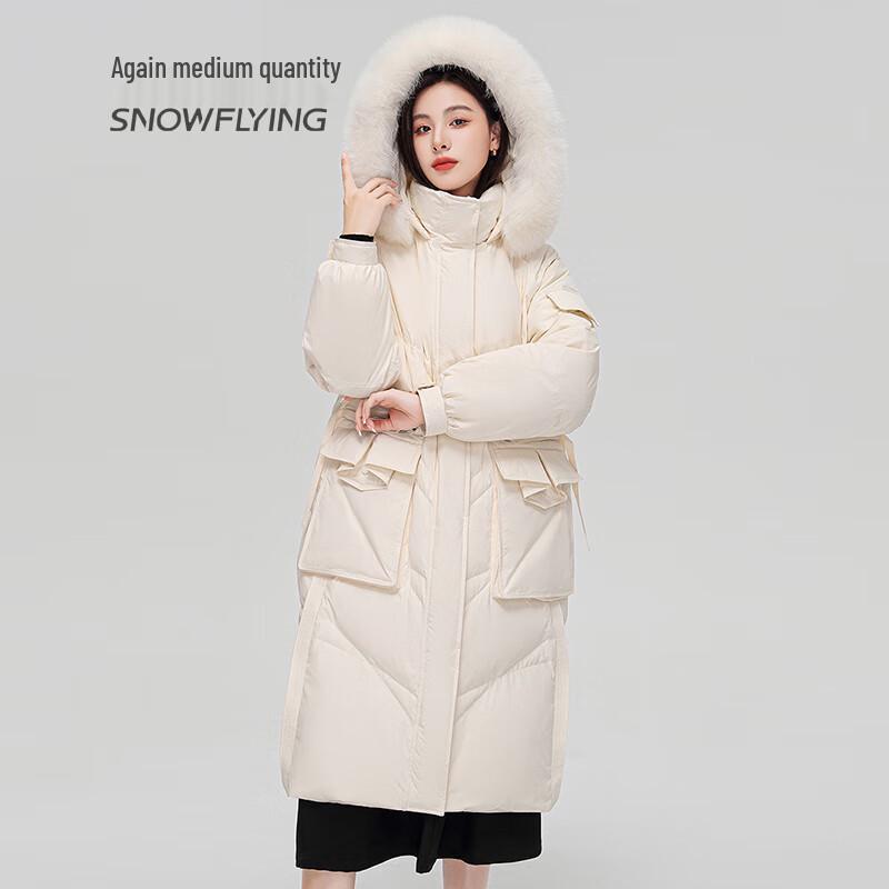 SNOWFLYING Women's Fox Fur Collar Mid-length Down Jacket