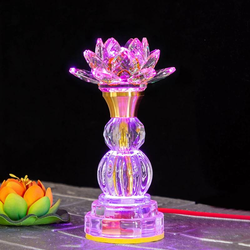 Colored LED Buddha Offering Lamp, Home Decoration, Temple, Prayer In Front of Buddha, Crystal Lotus Lamp, God of Wealth Lamp