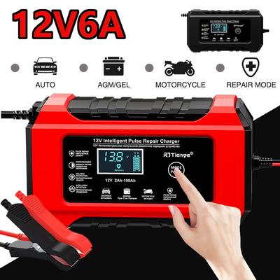 NEW 12V/6A Intelligent Pulse Repair Battery Charger Regulate Car Battery Charger LCD Display For Motorcycle SUV Battery