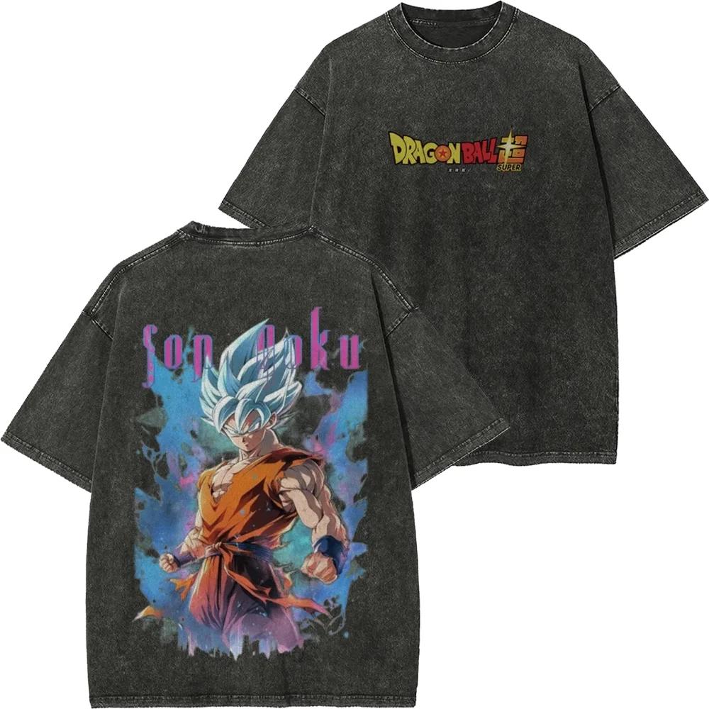 Dragon Ball Retro Washed T-shirt Wukong Demon Man Buou Pure Cotton Cartoon Men's and Women's Animation Short-sleeved Clothing