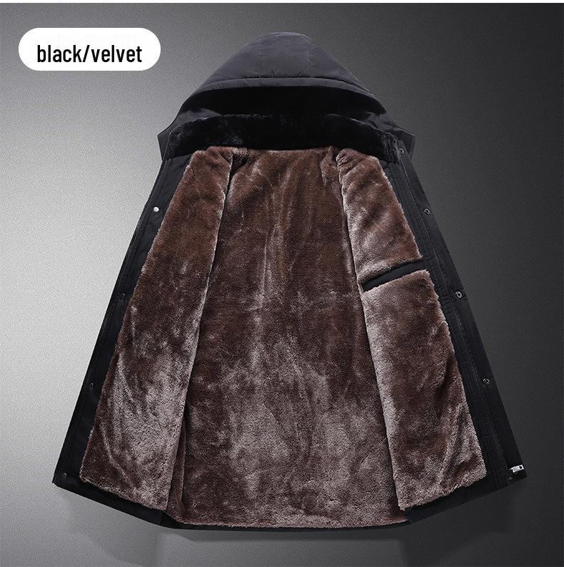 Men's Winter Hooded Cotton Coat - Versatile Medium to Long Style for Middle-Aged and Elderly