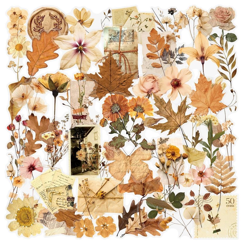 50PCS Transparent PET Flower Lea f& FLower Gift Sticker Pack Stickers Phone Case Water Cup Guitar Tablet Luggage Stickers