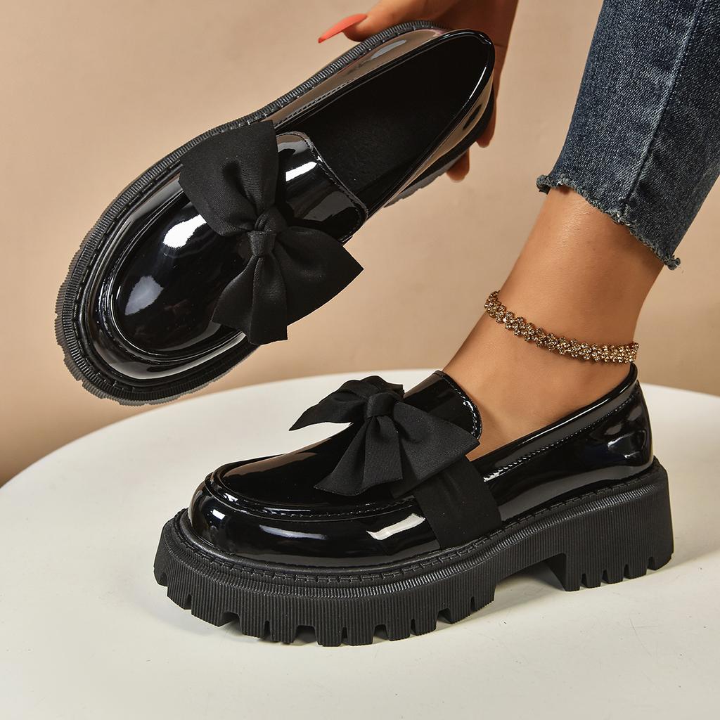 2025 New Women Loafers Bow Casual Rubber Sole Shoes Round Toe British Style Sneakers Women Thick-Soled Korean Style Women Shoes