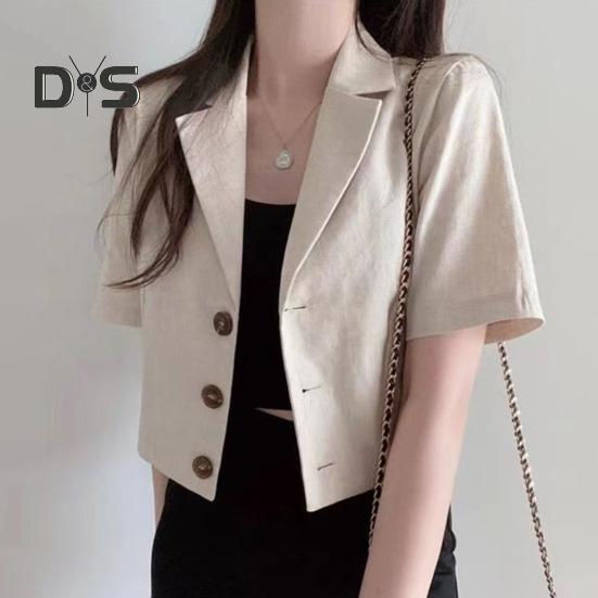 Ženy Letní oblek Kabát Klopa Krátký rukáv Jednořáskové Knoflíky Knoflík Krátký oblek Bunda Jednobarevný Volný střih Business Outwear