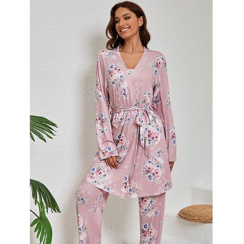 Spezielle Pyjamas für Damen, Baumwollpyjamas, Trägerpyjamas, Hosen, dreiteiliges Set, europäische und amerikanische Herbst-Loungewear