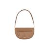 Tan Leather Saddle Shoulder Bag With Gold Logo & Adjustable Strap For Daily Use