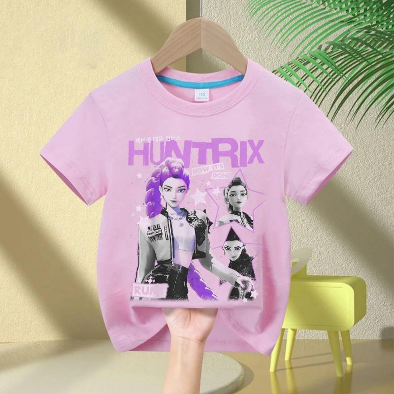 KPop Demon Hunters Rumi Zoey Mira 2025 Neck Cartoon Boys Tee Kids Girls T-shirt Print Fashion Casual Tops Casual Girl Clothes