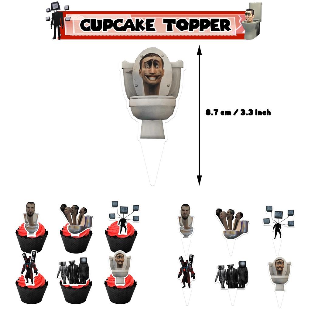 

Birthday Skibidi Toilet Party Decor Supplies Set Banner Balloon Cake Topper Kit 12Pcs Cake Topper