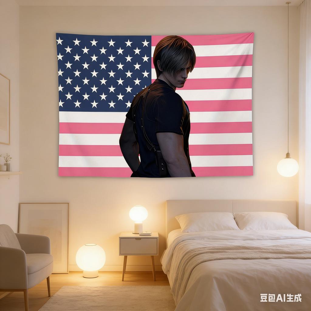 Tactical Character Pink Flag Tapestry Viral Game Aesthetic Polyester Wall Hanging for Bedroom Living Room Edgy Game Themed Roo
