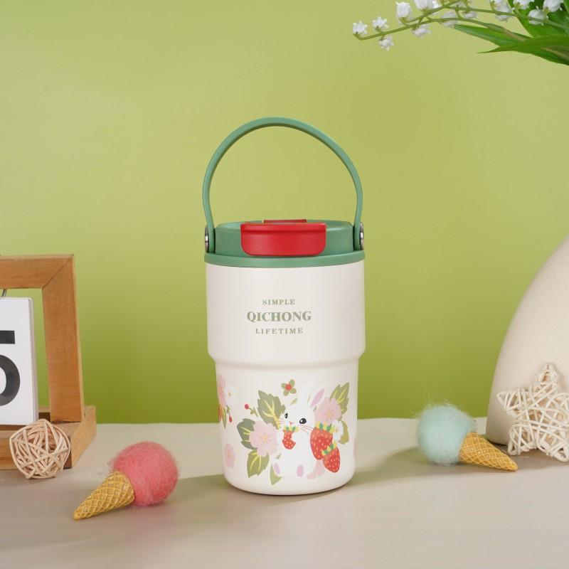 Ceramic Lined Insulated Tumbler Kids Adults - 450ml Vacuum Stainless Steel Travel Cup With Straw Lid Leakproof