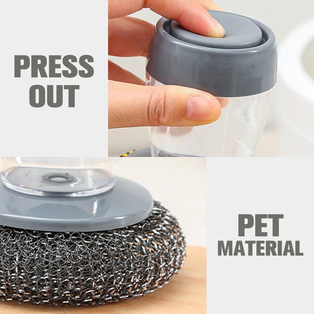 Cleaning Supplies Multifunctional Kitchen Soap Dispenser Replaceable Head Washing Liquid Storage Tank Steel Wire for Pots Pans