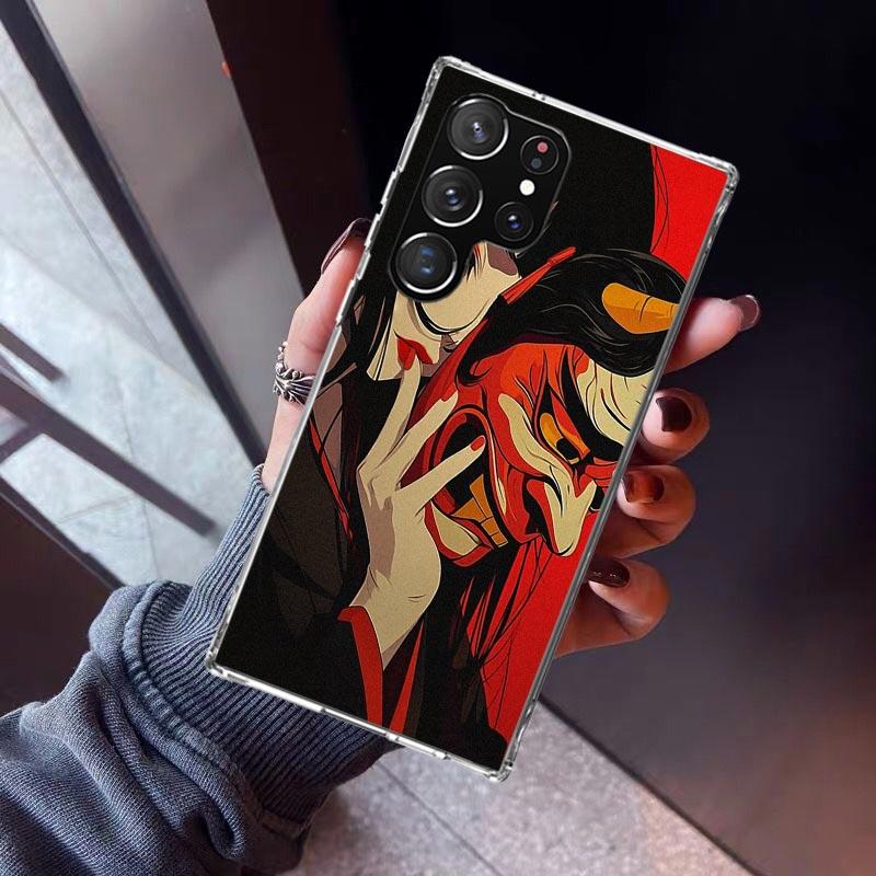 Japanese Oni Mask Girl Phone Case For Samsung Galaxy S23 S24 S25 Edge S26 Ultra S22 + S21 Plus S20 FE Cover Silicone Print Shell