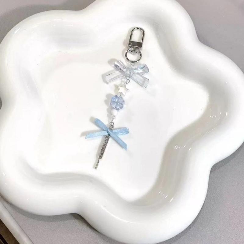 Cute Pink Butterfly Phone Charm Stylish Keychain Pendant Beaded Cellphone Pendant Phone Lanyard for Women and Girls