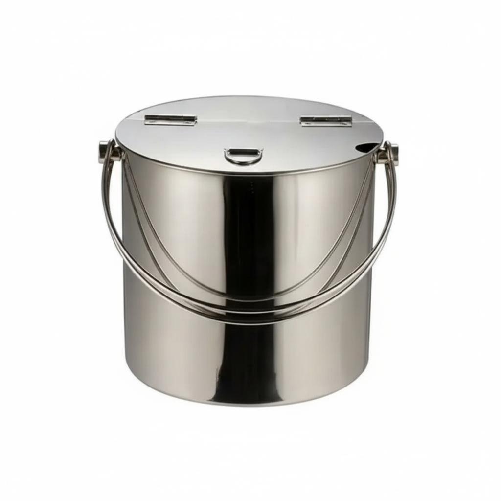 Stainless Steel Container with Lid Easy to Clean Portable Ice Container with Handle Metal Ice Container Even Rolled Border
