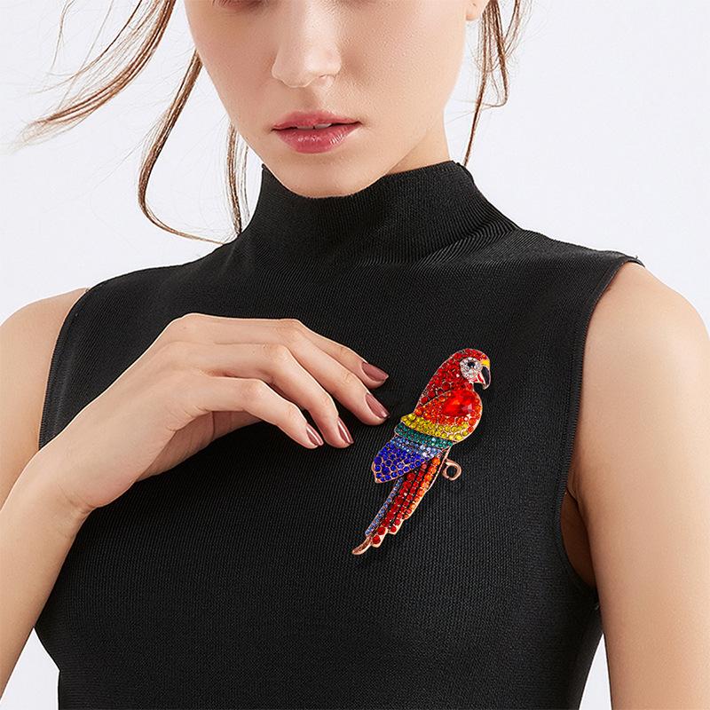Red Retro Parrot Animal Big Bird Accessories Popular Exaggerated Brooch