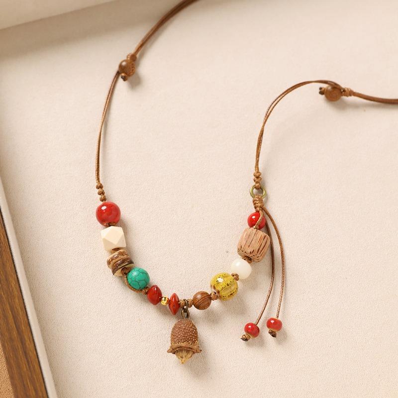 Colier original design plantă fruct ghindă împletită lanț lung literar pentru pulover accesorii pentru femei