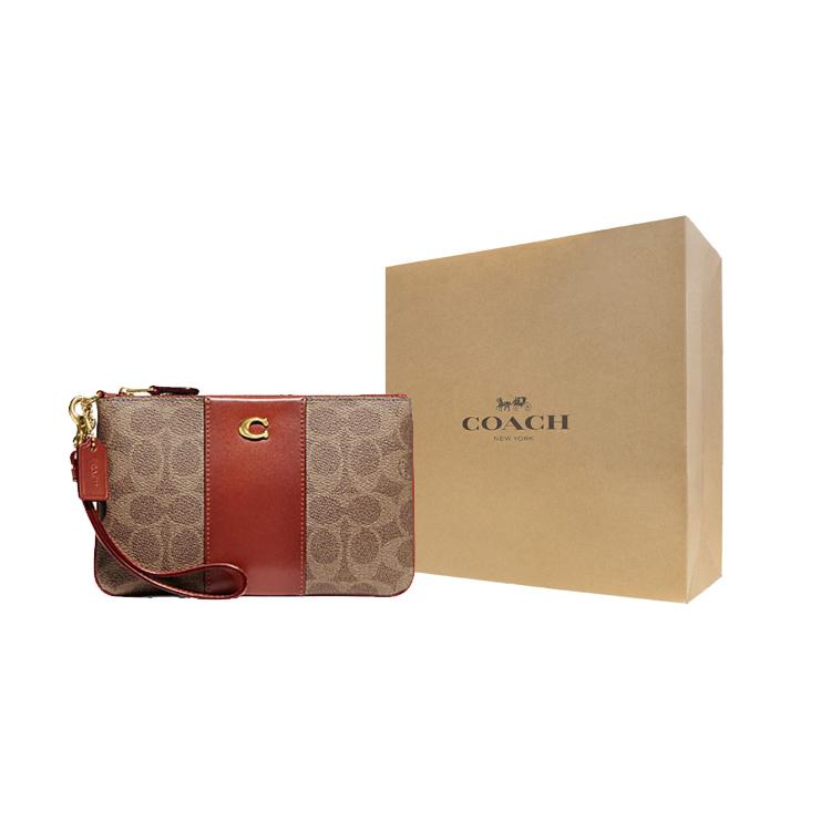 New COACH Wristlet Coated Canvas With Calfskin Clutch Wrist Bag Small Size Women's Brown Yellow & Rust CI189-B4NQ4