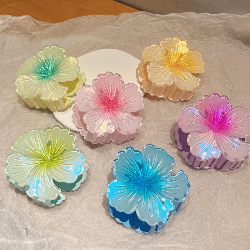 Gradient Flower Acrylic Hair Claw Clip for Women Sweet Hair Claws Crab Clamp Barrettes Hawaiian Headwear Accessories