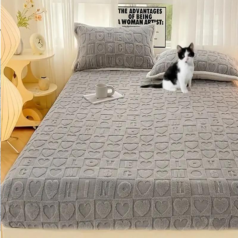 New Luxury Winter Fitted Sheet with Extra Fluff, Bed Cover Protector, Full Wrap Fitted Sheet, Non-Slip Grip, Comfort, Thick & Soft, Machine Washable