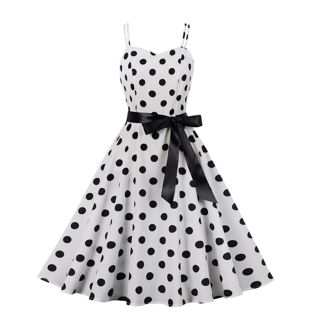 Vintage Polka Dot A Line Dress With 3d Pattern V Neck Sleeveless For Casual Wear