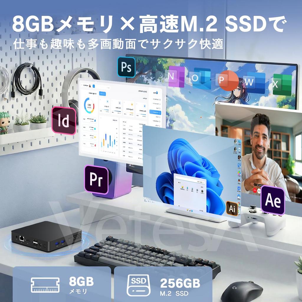 VETESA Mini 14th Generation Windows Office Dual HDMI RJ45 Wired Bluetooth High 8GB 256GB Ideal for and Home PC, 6500Y, 11, 2024, (4K) Output,