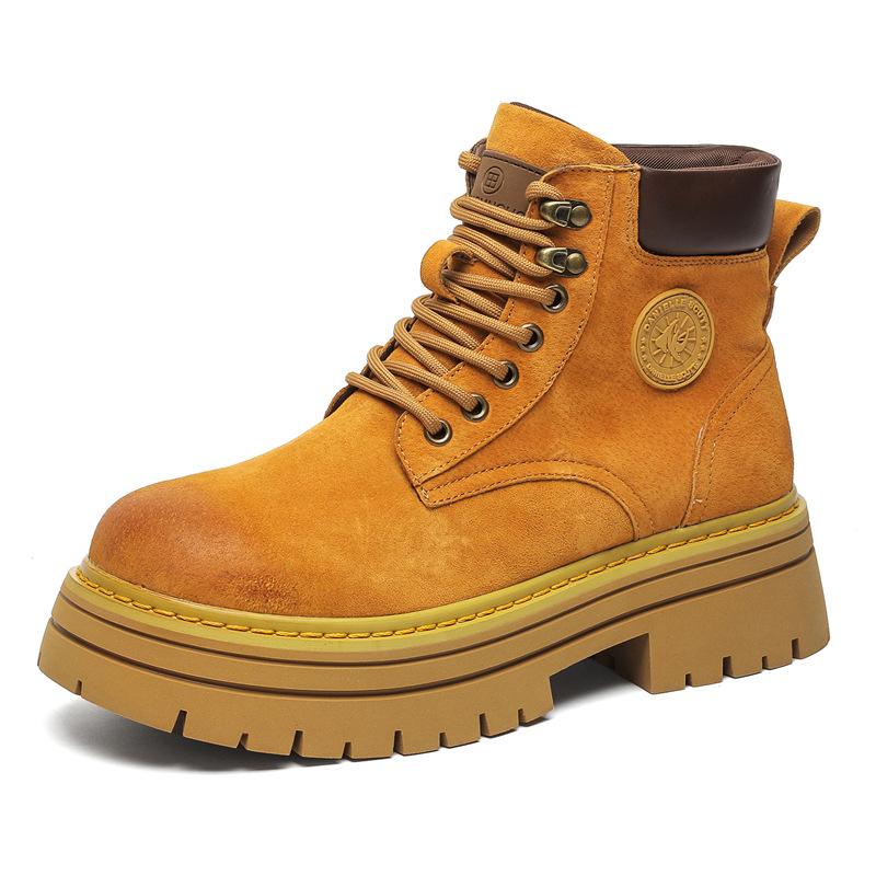 3526 Britische Martin-Stiefel für Damen und Herren, Retro-Leder Herbst- und Winterstiefel, dicksohlige, erhöhende Wüsten-Workwear-Stiefel