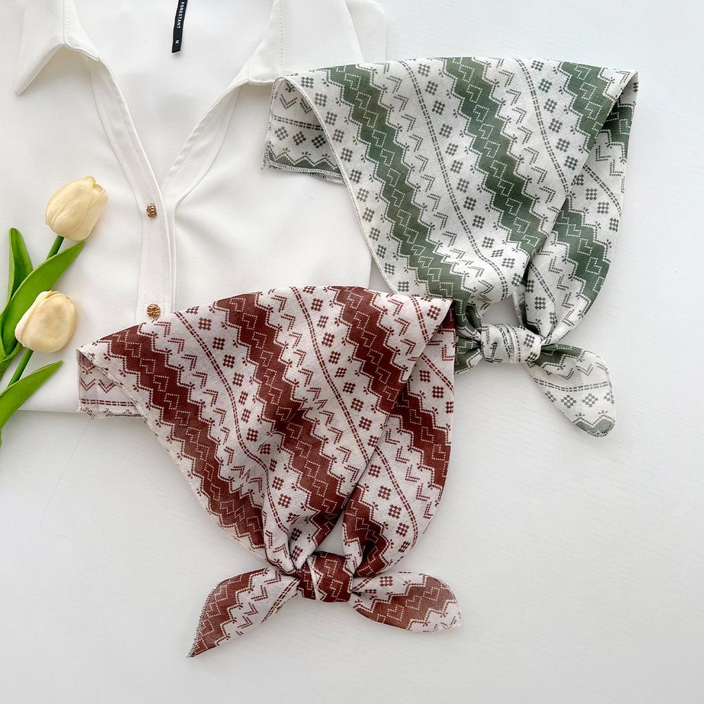 Korean geometric love square scarf women's summer 1116 new small fresh cotton and linen silk scarf neck decorative headscarf scarf