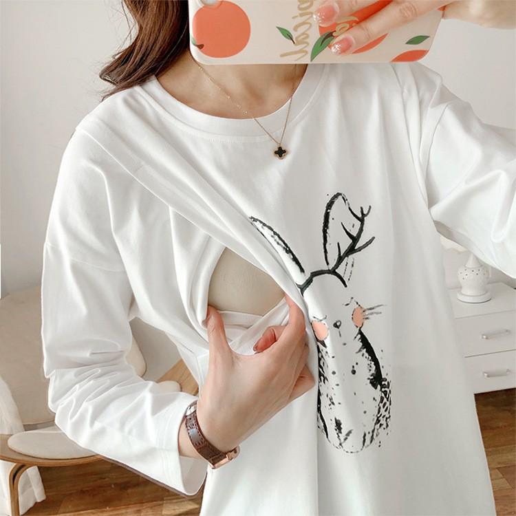 Maternity Long Sleeve Nursing Top - Stylish Spring & Autumn Wear for Postpartum and Breastfeeding Moms