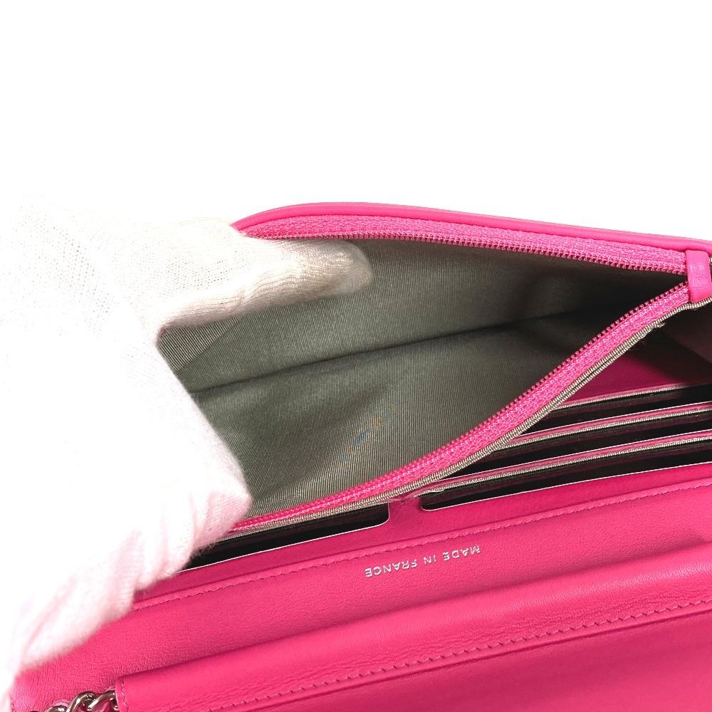 CHANEL Makeup Shoulder Bag Crossbody Long Wallet Patent Leather pink