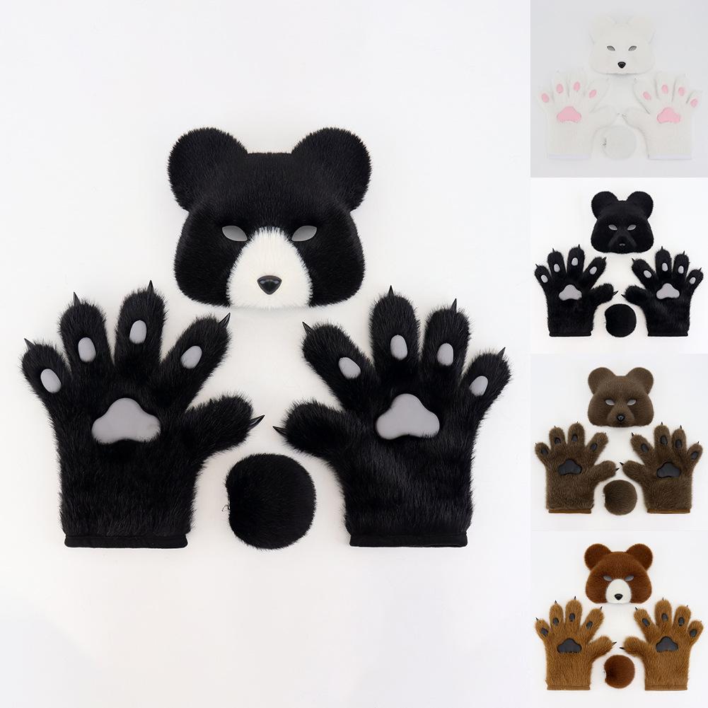 Halloween Simulation Brown Bear Mask Masquerade Party Cosplay Plush Mask Cross-Border Full Face Mask Props