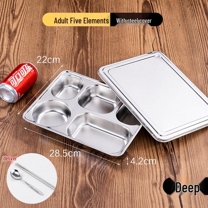 DM 304 Stainless Steel 5-Compartment Meal Tray with Steel Lid