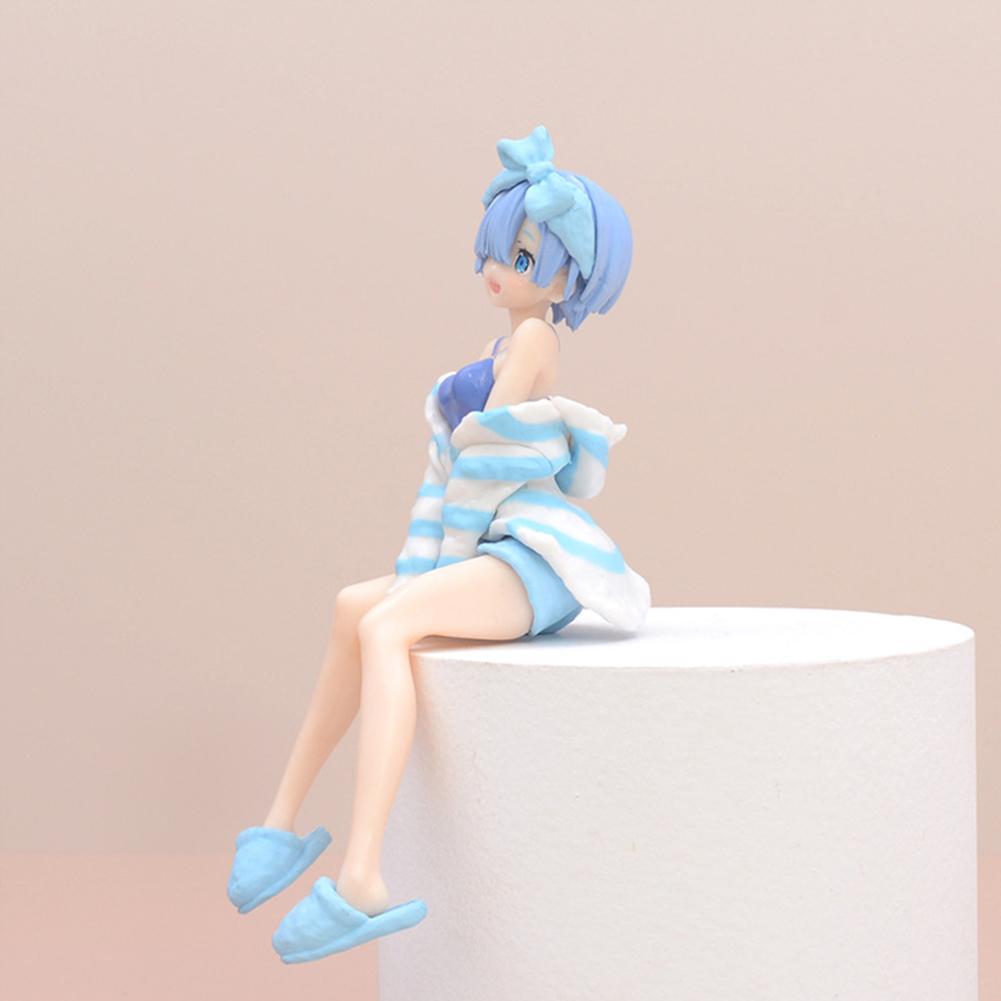 Anime Rem/Ram Figure Sitting pose  Instant Noodles Press Action Figure Swimsuit Model Desktop Ornaments Collection toy Gifts
