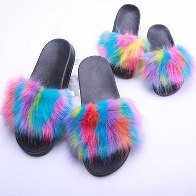 Women's Faux Fox Fur One-Strap Summer Plush Slippers