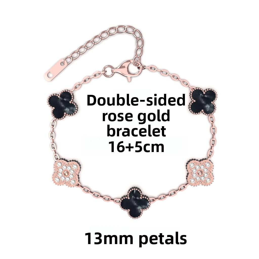 Brățară Trifoi cu Patru Foi de 13 mm Aur Roz Vid Cinci Flori Brățară Completă pentru Doamne