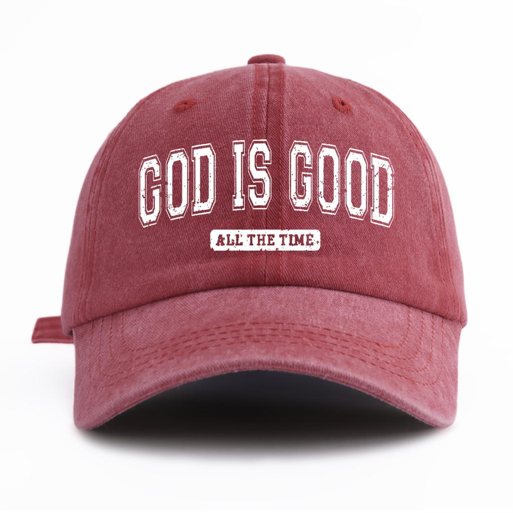 GOD IS GOOD Printed Water Washed Baseball Hat Simple, Casual, Fashionable, Adjustable Size Outdoor Sports Daily Party Vacation