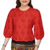 ZANZEA Women Casual O-neck 3/4 Sleeve Embroidery Lace Blouse