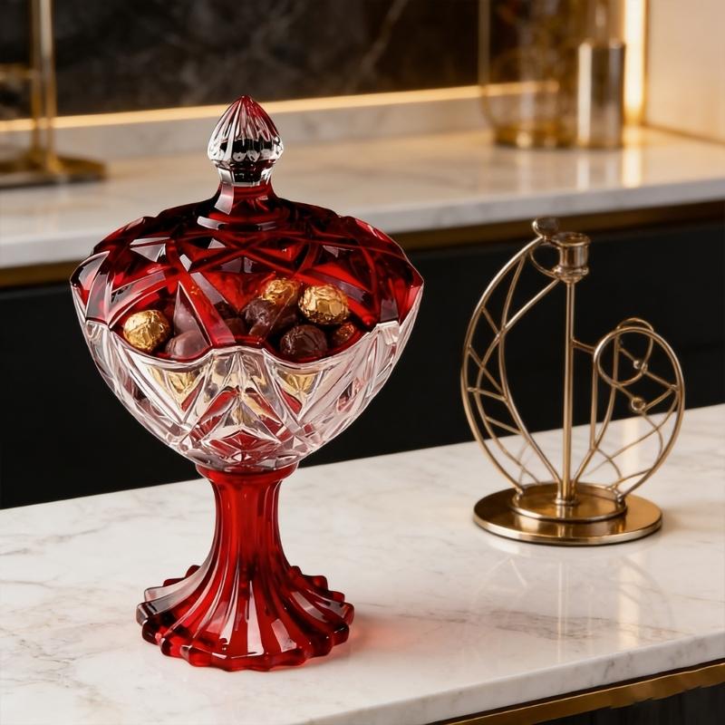 Candy Jar,Decorative Candy Dish Glass Crystal Candy Bowl with Lid Glass Nut Cookie Fruit Bowl Plate Jewelry Box Gift