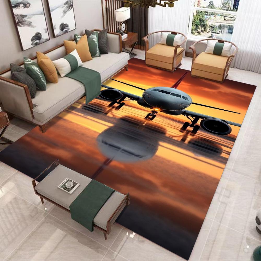 3D Aviation Theme Living Room Carpet Non Slip Indoor Rug Home Decor Mat Dirt Resistant Foot Mat for Bedroom Entrance