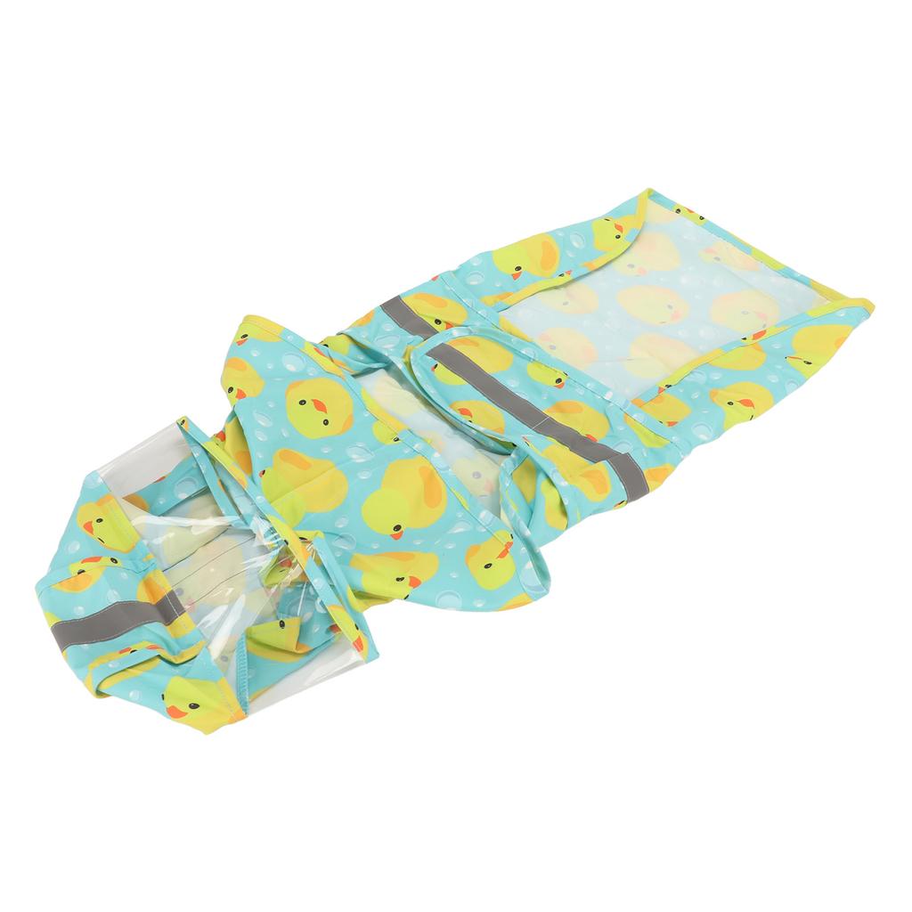 Pet Rain Jacket Duckling Pattern Waterproof Reflective Adjustable 4 Legs Hooded Dog Raincoat for Small and Medium Dogs M