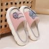 Linen Casual Slippers Women House Platform Cute Cartoon Cat Designer Shoes Girls Flat Elegant Footwear Indoor Large Size