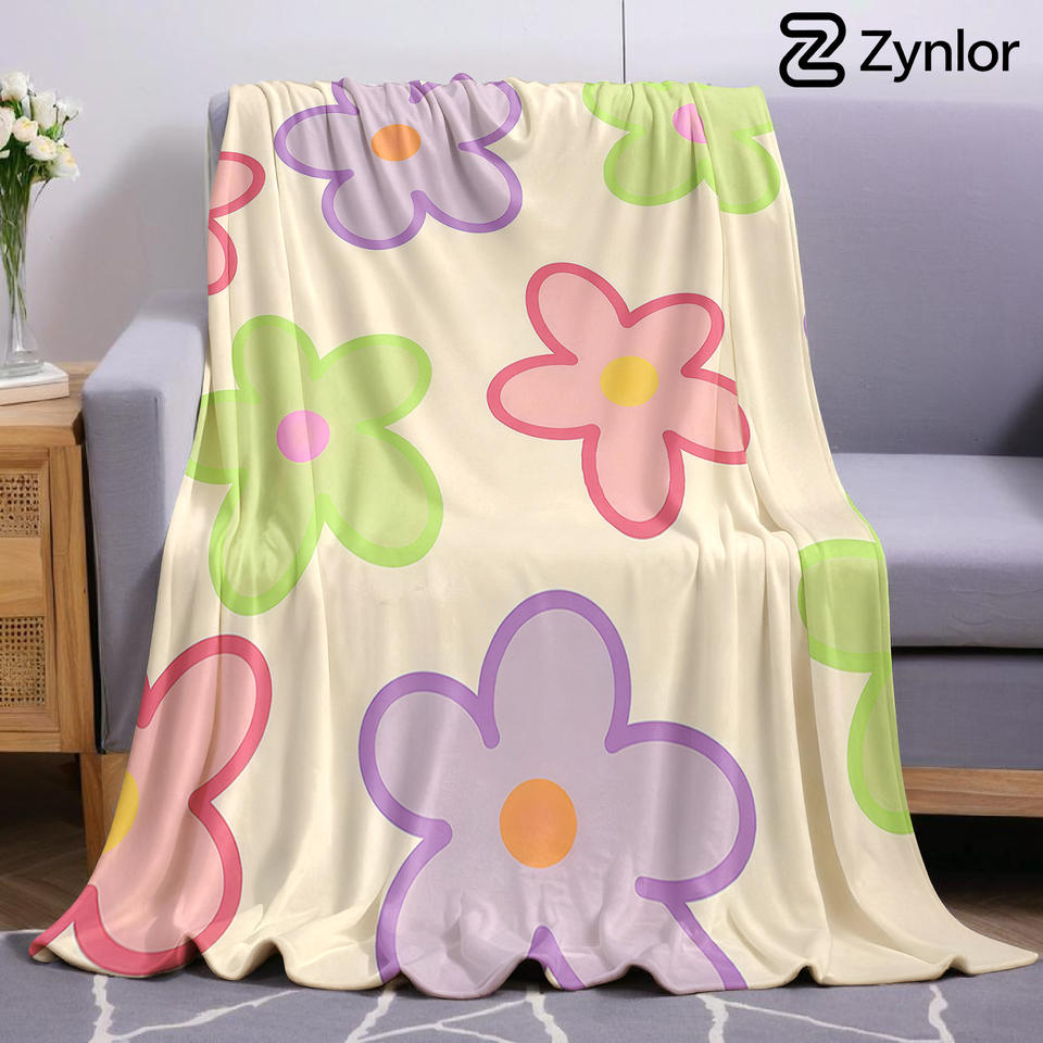 Pastel Flower Lightweight Microfiber Soft Christmas Fleece Blanket Warm Cozy Throw for Bed Sofa Office Travel All Season