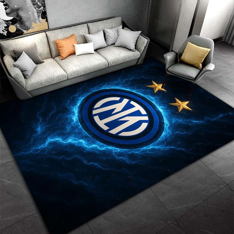 "Blue Electric Pattern Carpet with Gold Stars and Inter Logo Design" Suitable for Use As an Anti-slip for Living Room Bedroom Sofas