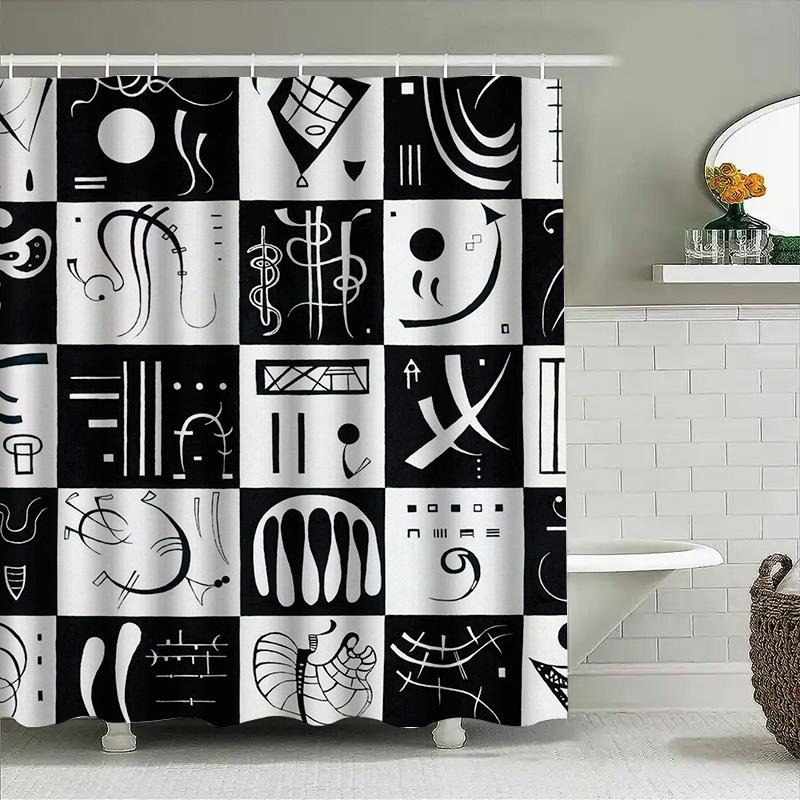 Modern Black White Music Notes Shower Curtain Abstract Design Decor For Bathroom Perfect Gift Idea (Customizable Sizes)