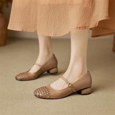 Fashion New Spring/autumn Genuine Leather Women Shoes Round Toe Shoes for Women Fashion Retro Mary Jane Shoes Low Heels Women Pumps
