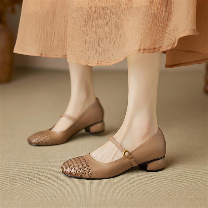 Fashion New Spring/autumn Genuine Leather Women Shoes Round Toe Shoes for Women Fashion Retro Mary Jane Shoes Low Heels Women Pumps