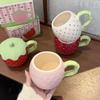 Strawberry mug with lid, high-value creative cup, ceramic water cup, niche birthday gift for girls