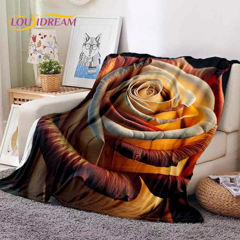 Mantas Suaves Románticas Nórdicas con Flores de Rosa 3D, Manta de Tiro para Mantener el Calor, Manta Cómoda para Picnic, Camas, Sofá, Dormitorio del Hogar, Regalo