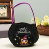 Thick Fabric Candy Pouch Halloween Trick or Treat Bucket, 9.8x5.9 Inch Pumpkin Witch Black Cat Plush Children's Tote Bag, Soft Basket with Handle for