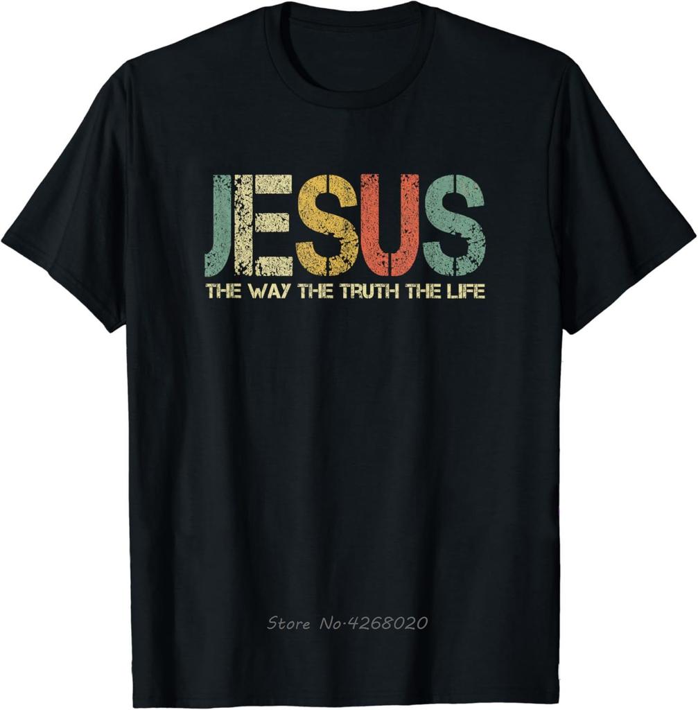 Christian Tshirt Kids Jesus The Way Truth Life Mens Clothing Oversized Fitness T Shirt Graphic Vintage Cotton Tshirt Camisetas