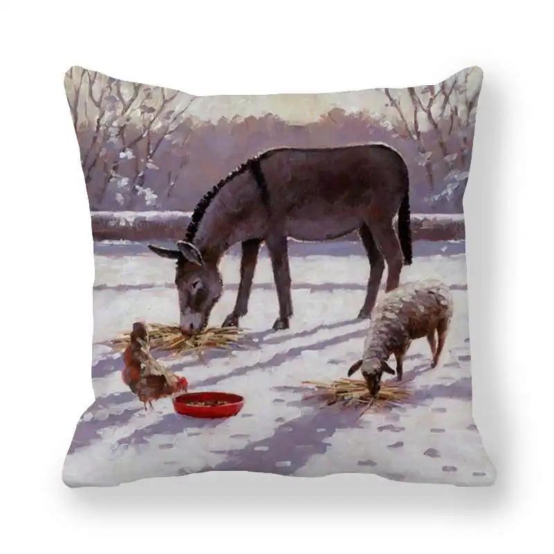 New Christmas Cushion Cover Print Robin Bird Pillow Navidad Gift Pillowcase Decoration